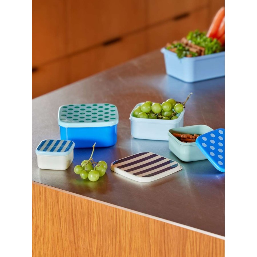 RICE Lunchboxen 4er Set, Blue Dots and Stripes