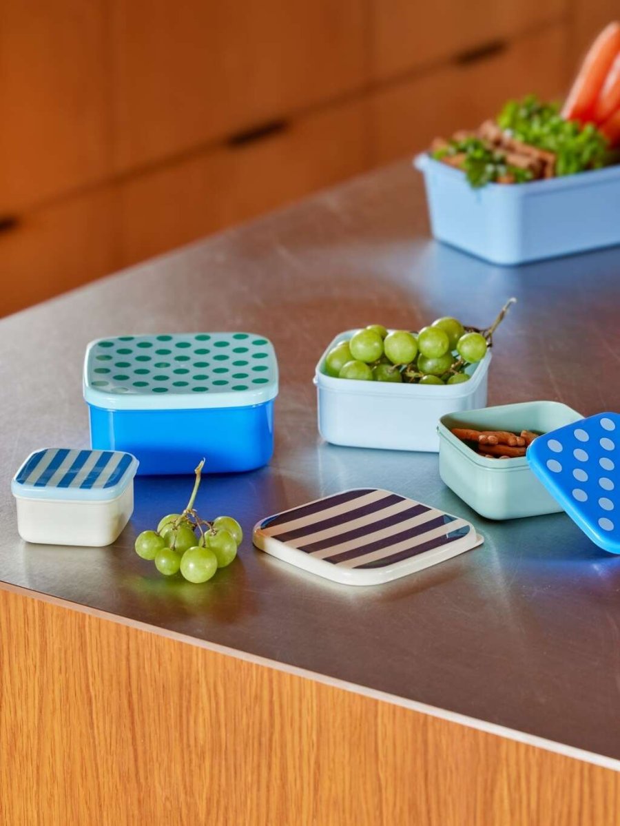 RICE Lunchboxen 4er Set, Blue Dots and Stripes