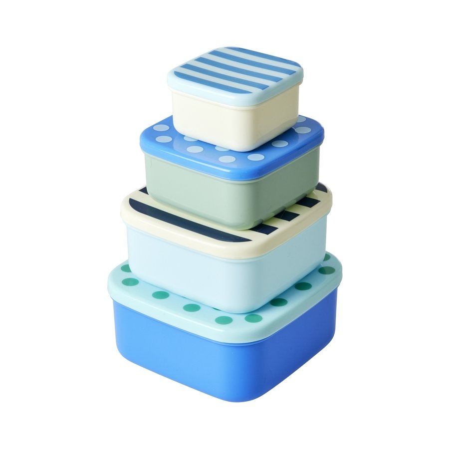 RICE Lunchboxen 4er Set, Blue Dots and Stripes