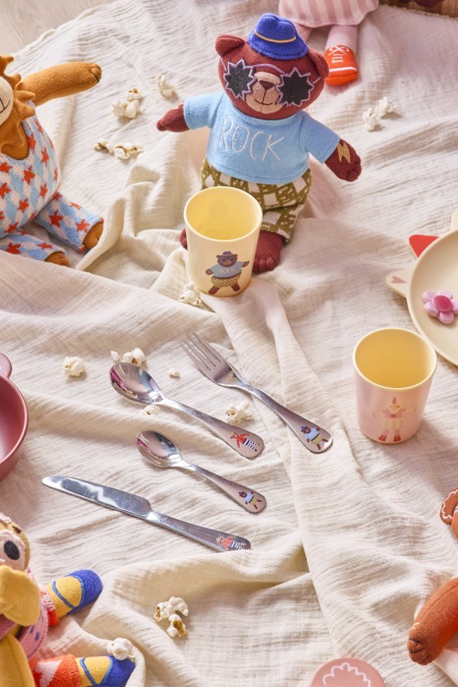 RICE KIDS Kinderbestek 4-delig, Monkey & Bear