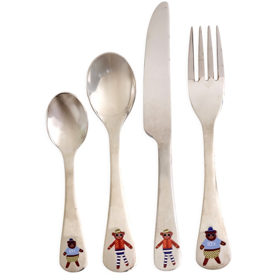 RICE KIDS Kinderbestek 4-delig, Monkey & Bear