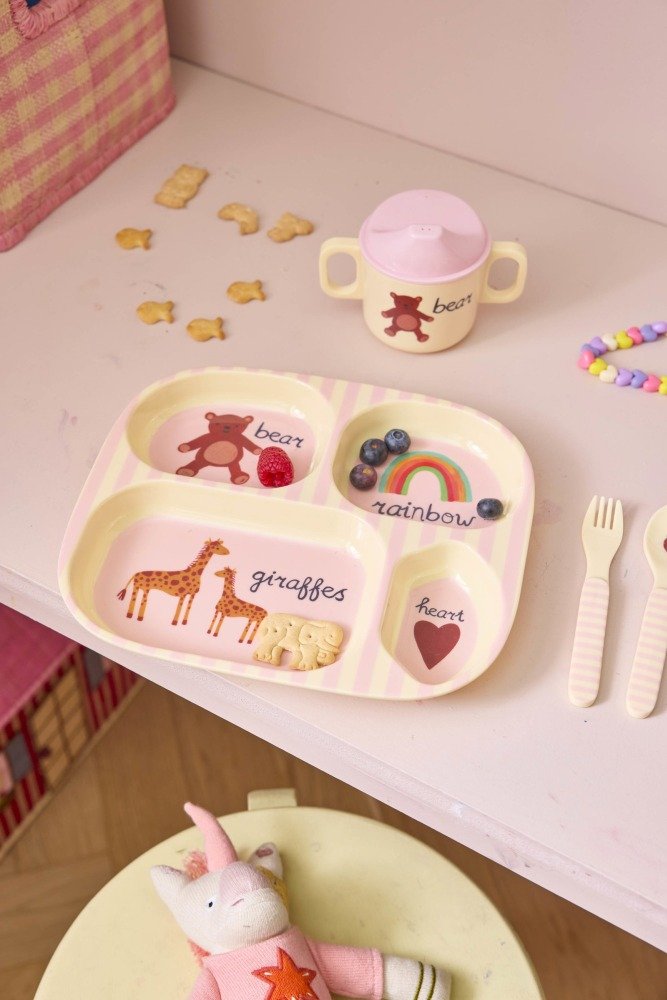 RICE KIDS Bord 24,5 cm, Abc/Pink