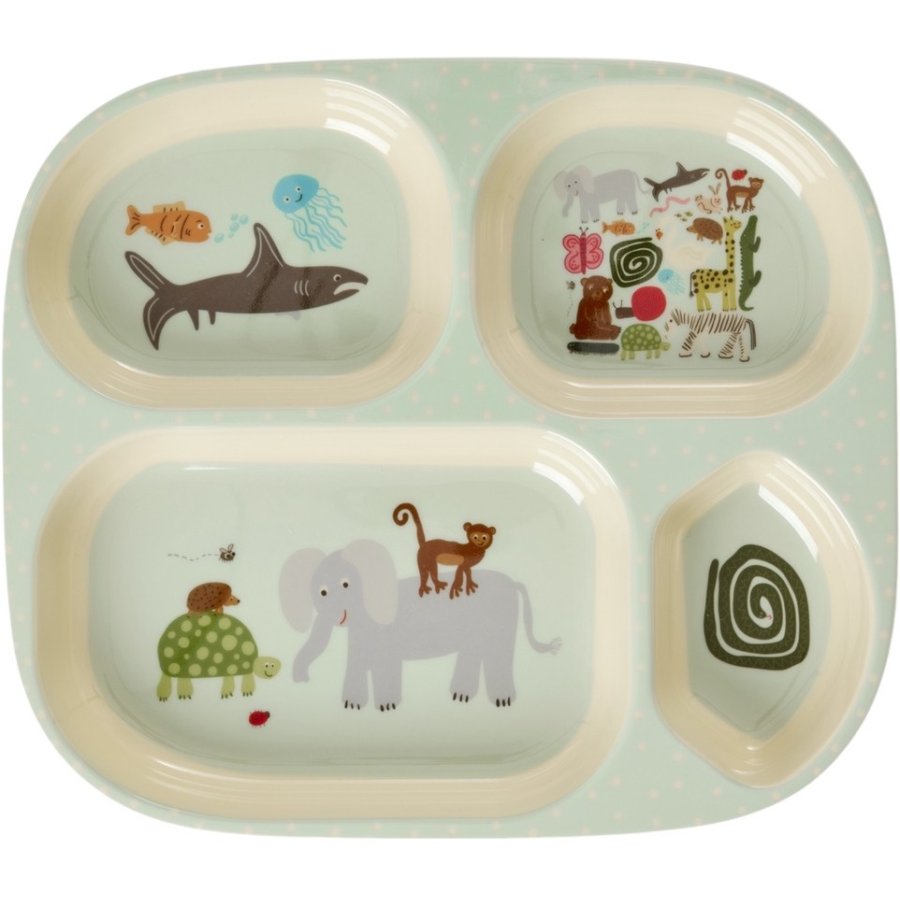 RICE KIDS Tallerken 24,5 cm, Wildlife Mint
