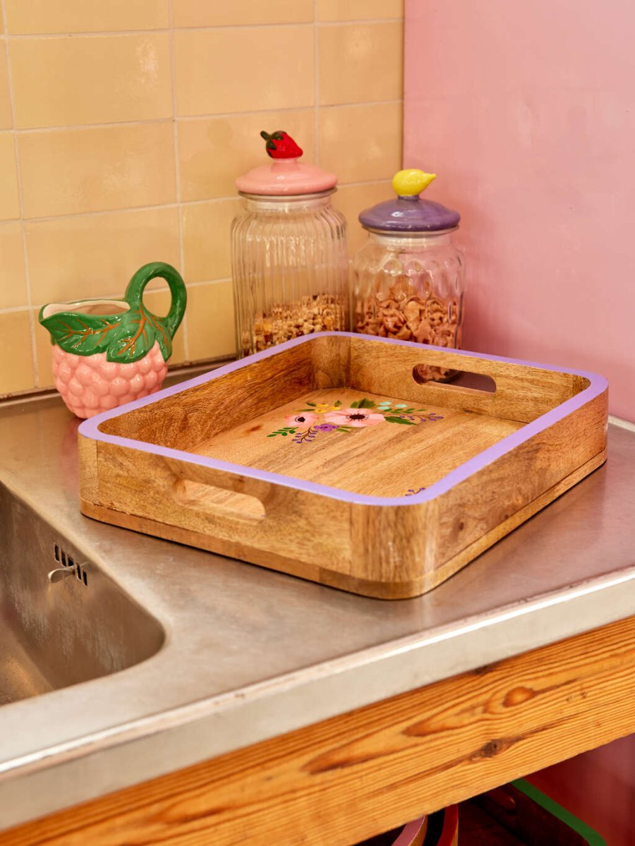 RICE Tablett 34 cm, Buche/Violett