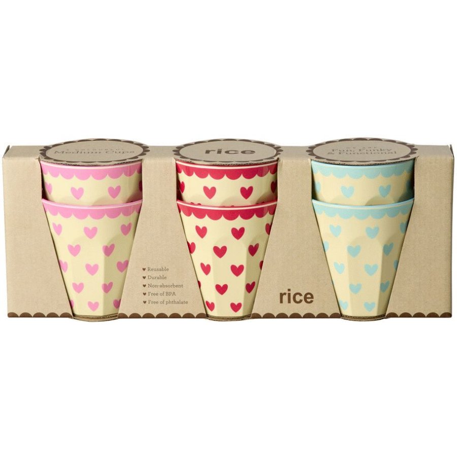 RICE Favorite Hearts Tasse 6er Set 25 cl, Multi