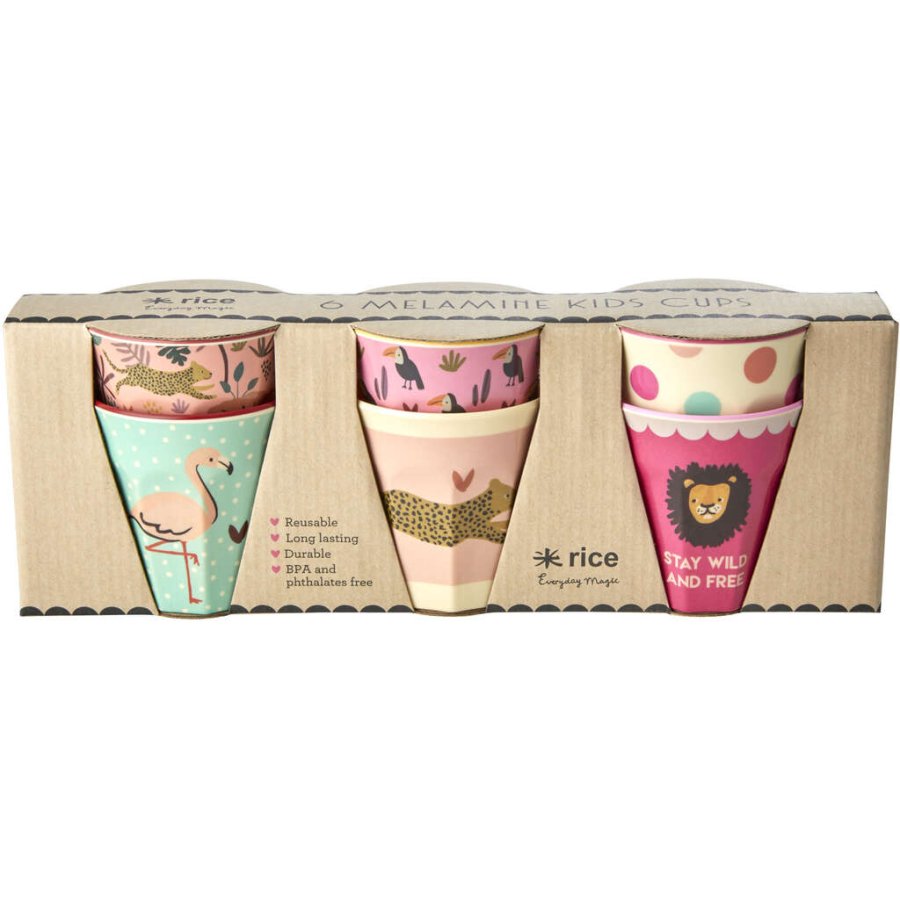 RICE Becher 6er Set 16 cl, Pink Dschungeltiere