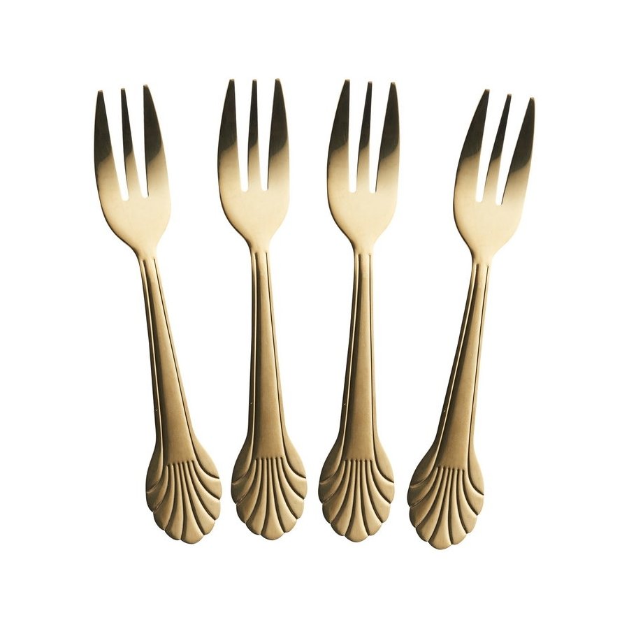 RICE Seashell Kuchengabel 4er Set 14 cm, Gold