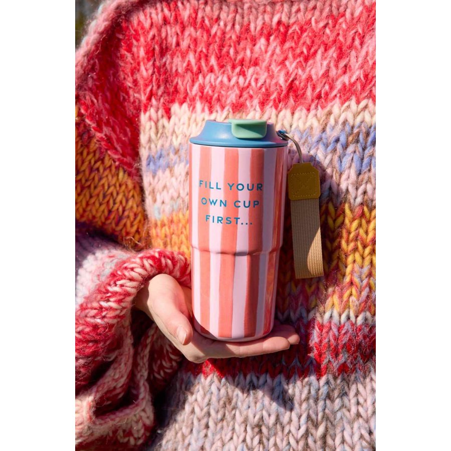 RICE Thermobecher 550 ml, Organic Stripes/Pink