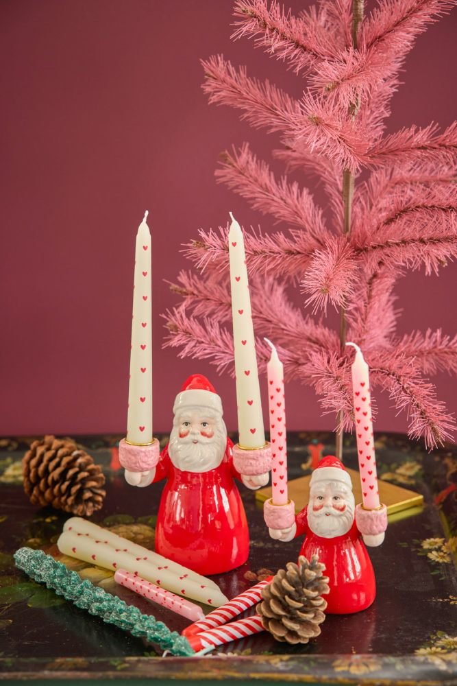 RICE Kerzenst&auml;nder Weihnachtsmann H12 cm, Rot