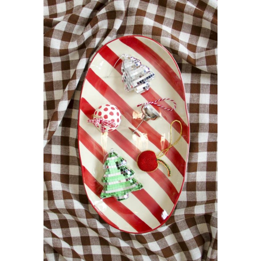 RICE Christmas Hand-Painted Servierplatte 22,5x40 cm, Rot/Wei&szlig;