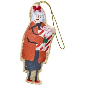 RICE Weihnachtsanh&auml;nger Dame mit Geschenk 8 cm, Rot