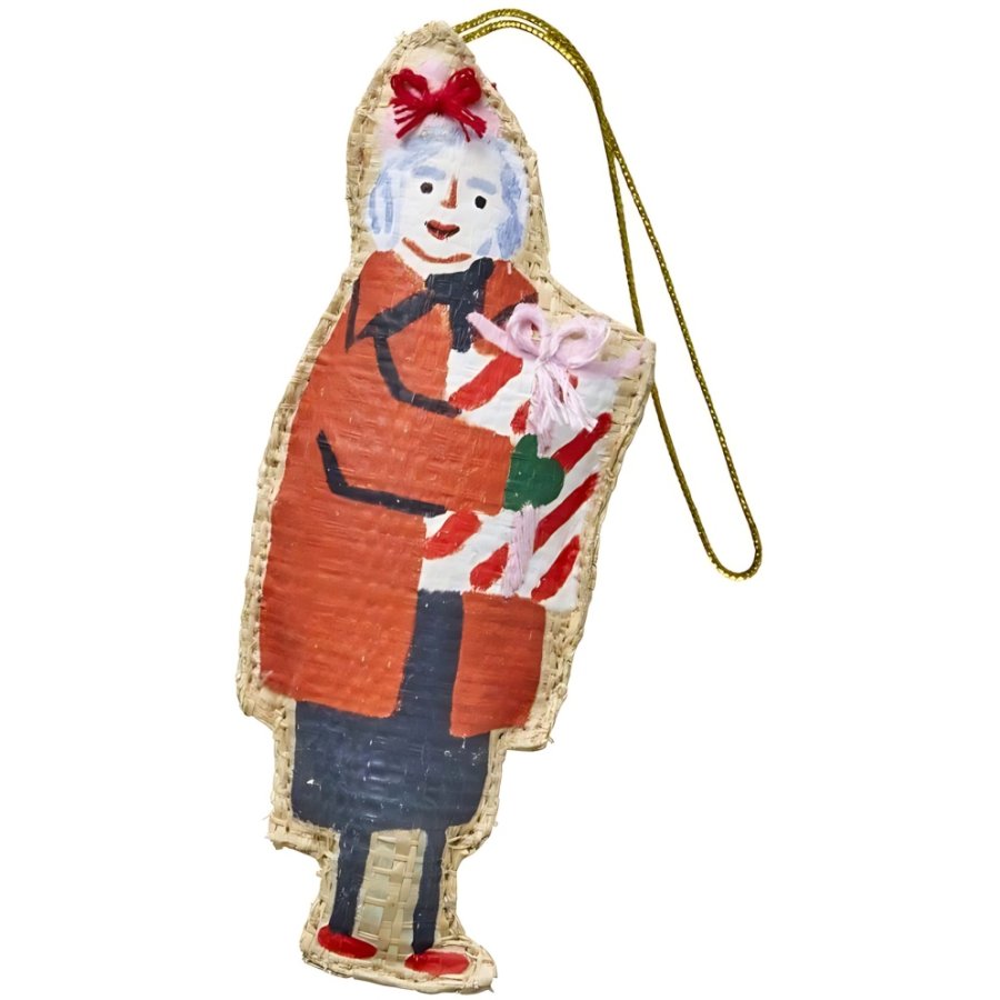 RICE Weihnachtsanh&auml;nger Dame mit Geschenk 8 cm, Rot