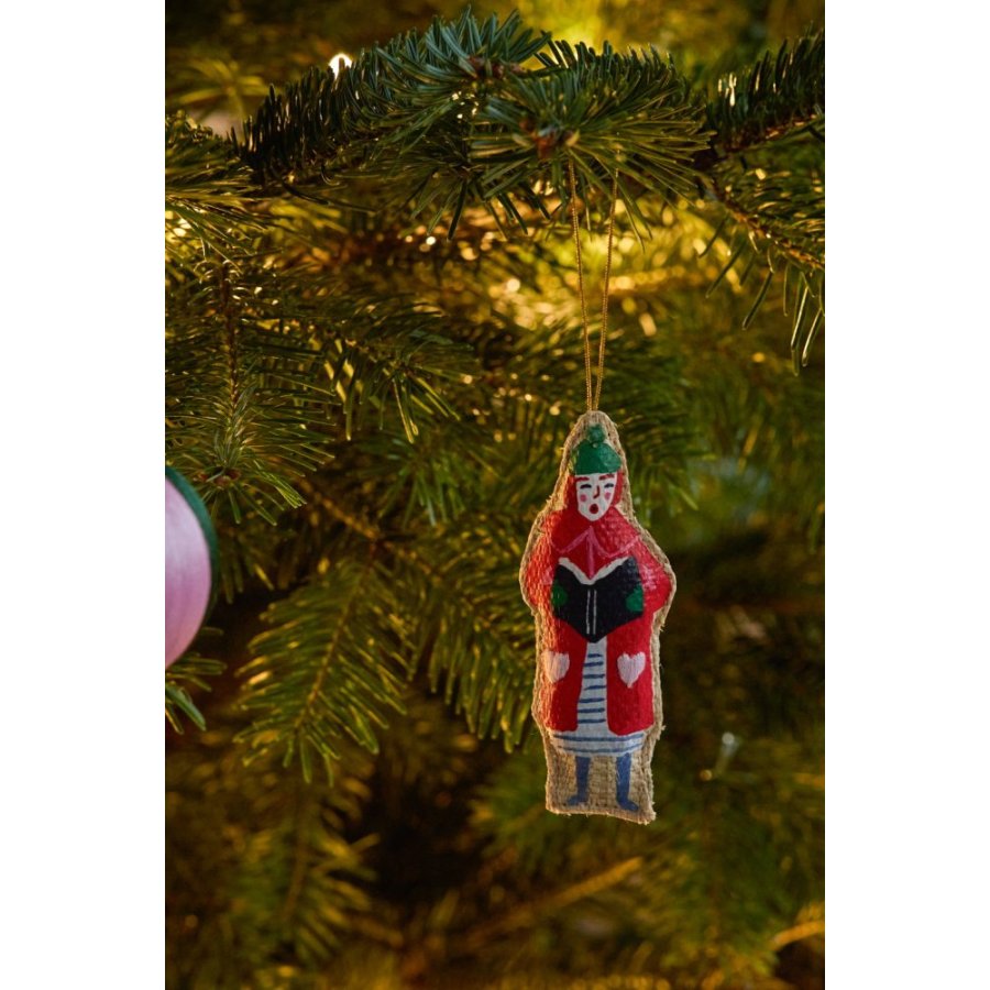 RICE Weihnachtsanh&auml;nger Singende Dame 8 cm, Rot