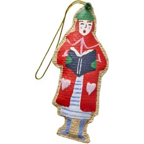 RICE Weihnachtsanh&auml;nger Singende Dame 8 cm, Rot