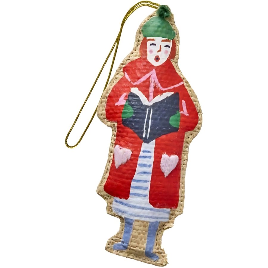 RICE Weihnachtsanh&auml;nger Singende Dame 8 cm, Rot